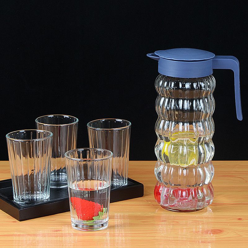 Set of 5pcs High Quality Lead-free Glass Cold Water Kettle and Cup Set  1PC 1000ML Glass Kettle 4PCS 240ML Cups Set  Mixed Drinkware Sets （XSSJ/L5   GLASS CUP AND JUG SET）