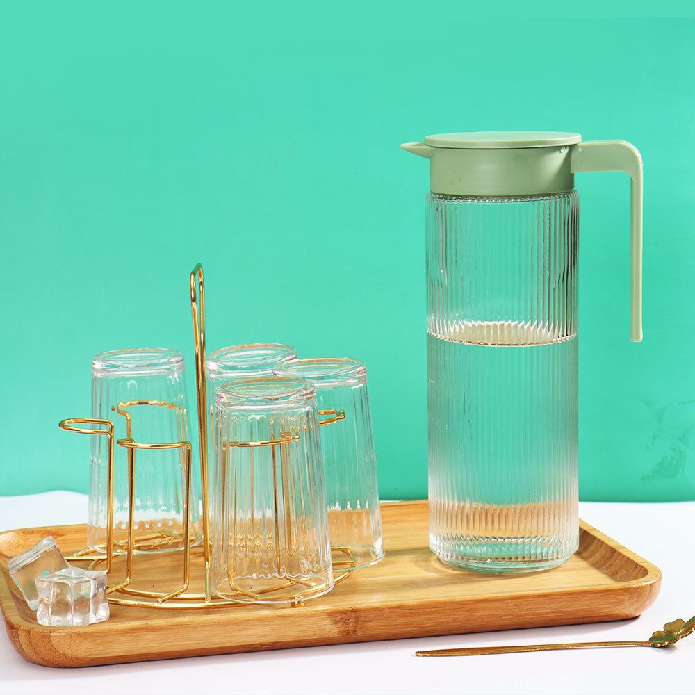 Set of 5pcs High Quality Lead-free Glass Cold Water Kettle and Cup Set  1PC 1000ML Glass Kettle 4PCS 250ML Cups Set  Mixed Drinkware Sets （A-CYSJ/L5   GLASS CUP AND JUG SET）