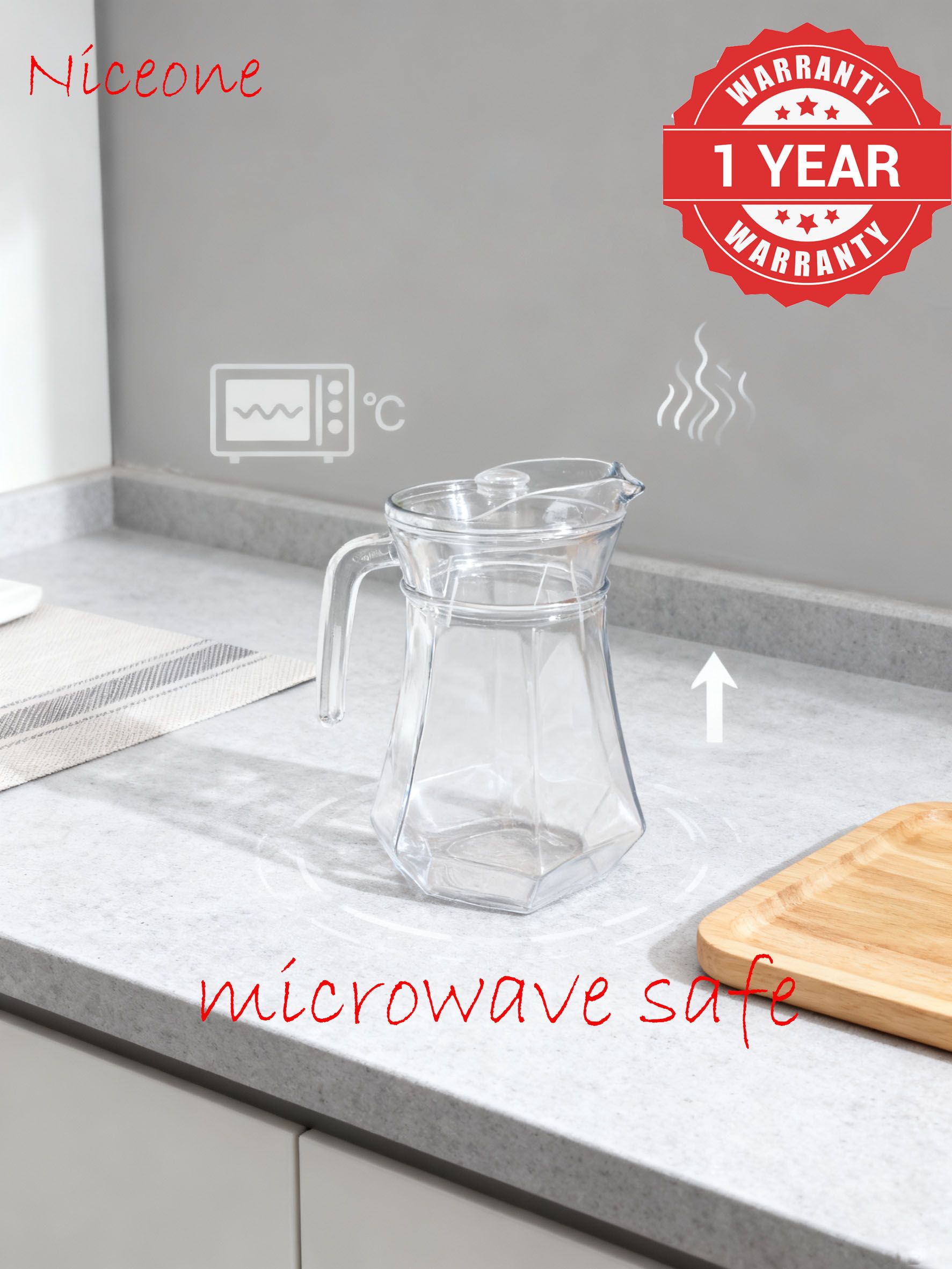 1PC 1.1L  Thickened Glass Pot  Vertical Bar Cold Water Pot Juice Pot Spot （LJH GLASS JUG C）