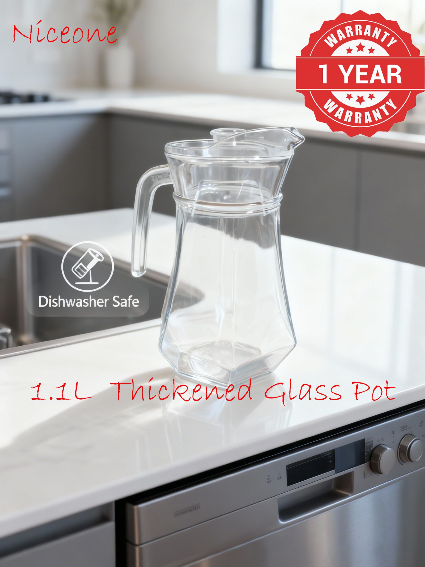 1PC 1.1L  Thickened Glass Pot  Vertical Bar Cold Water Pot Juice Pot Spot （LJH GLASS JUG C）