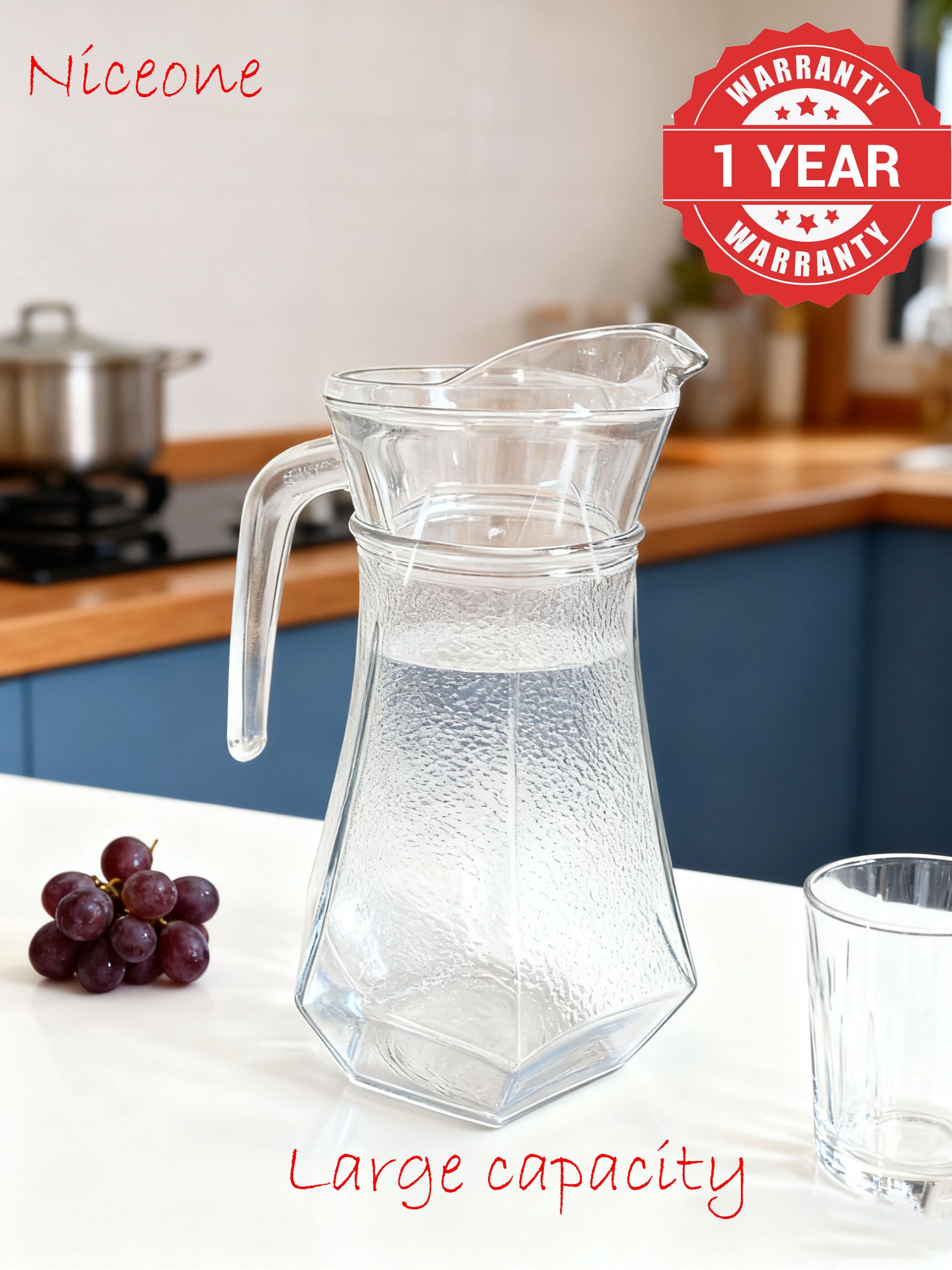 1PC 1.1L  Thickened Glass Pot  Vertical Bar Cold Water Pot Juice Pot Spot （LJH GLASS JUG C）