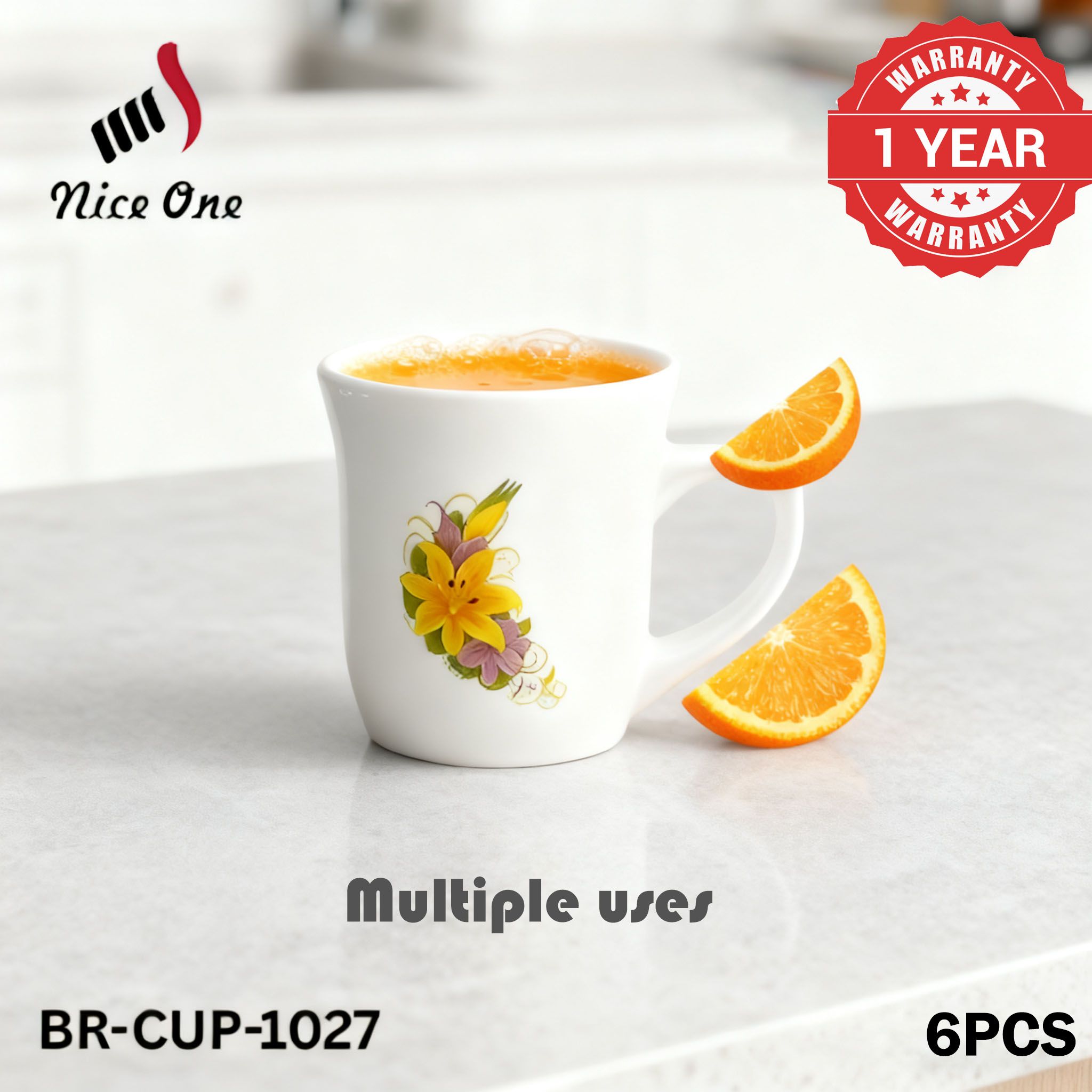Niceone Set of 6pcs  250ML High Quality Porcelain Tea Milk Coffee Ceramic Cups (BR-CUP-1025 MILK CUP)