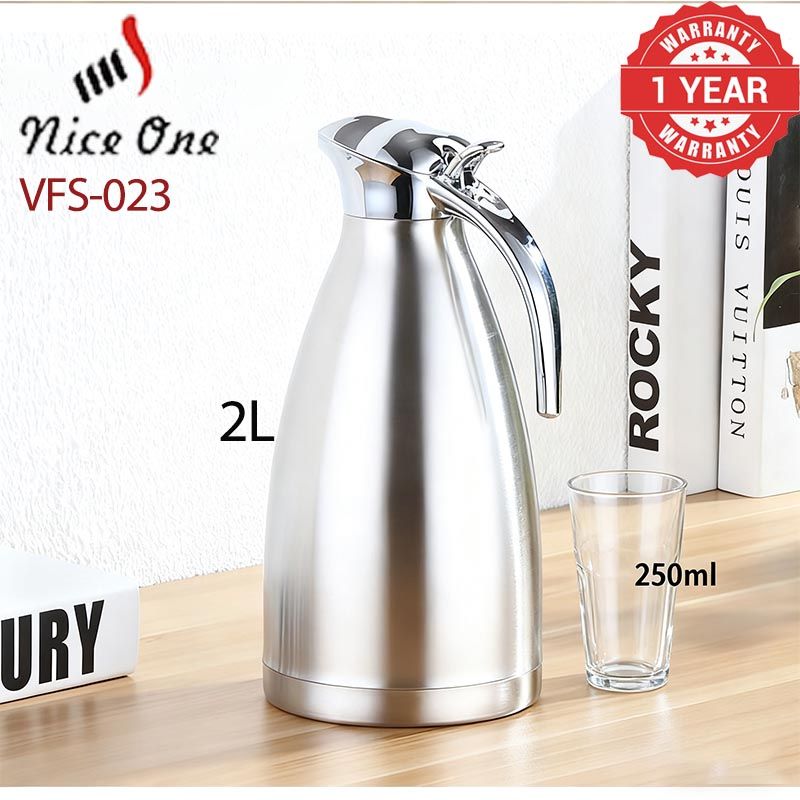 Nice One 1PC 2.0L Silver Stainless Steel Vacuum Jug Coffee Pot Vacuum flask  thermos Flask Thermos water bottle stanley cup hot water bottle(VFS-023-2.00L )