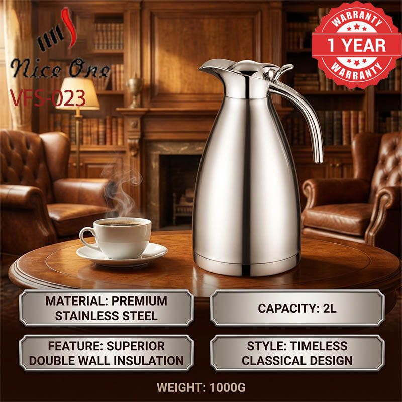 Nice One 1PC 2.0L Silver Stainless Steel Vacuum Jug Coffee Pot Vacuum flask  thermos Flask Thermos water bottle stanley cup hot water bottle(VFS-023-2.00L )