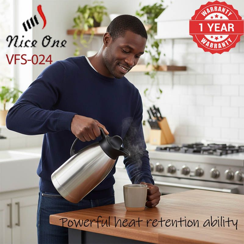 Nice One 1.8L Stainless Steel Vacuum Jug Coffee Pot thermos flask Vacuum Flask Thermos hot water bottle stanley cup (VFS-024-1.80L STAINLESS STEEL VACUUM FLASK )[Black Friday Limited Offer]