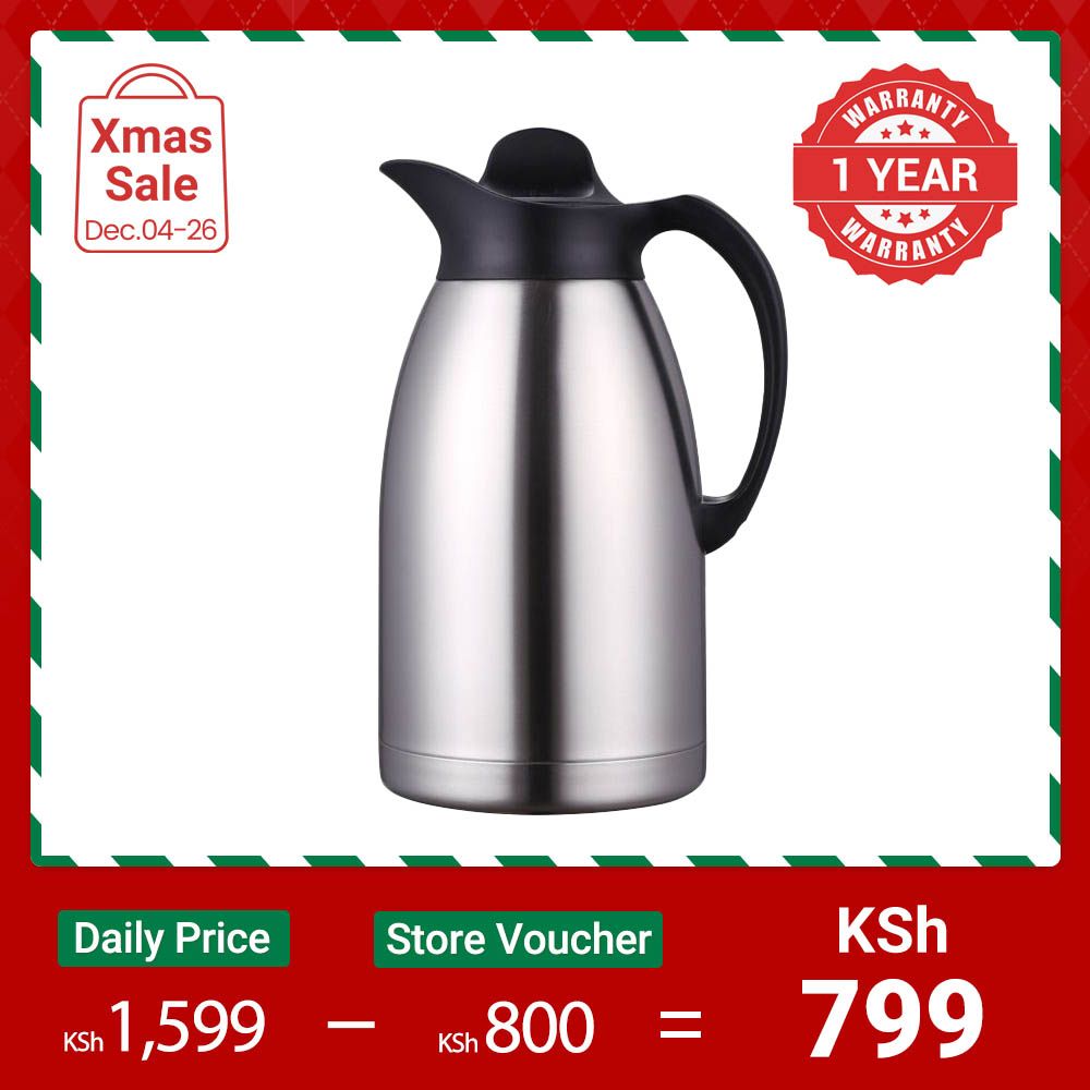 Nice One 1.8L Stainless Steel Vacuum Jug Coffee Pot thermos flask Vacuum Flask Thermos hot water bottle stanley cup (VFS-024-1.80L STAINLESS STEEL VACUUM FLASK )[Black Friday Limited Offer]