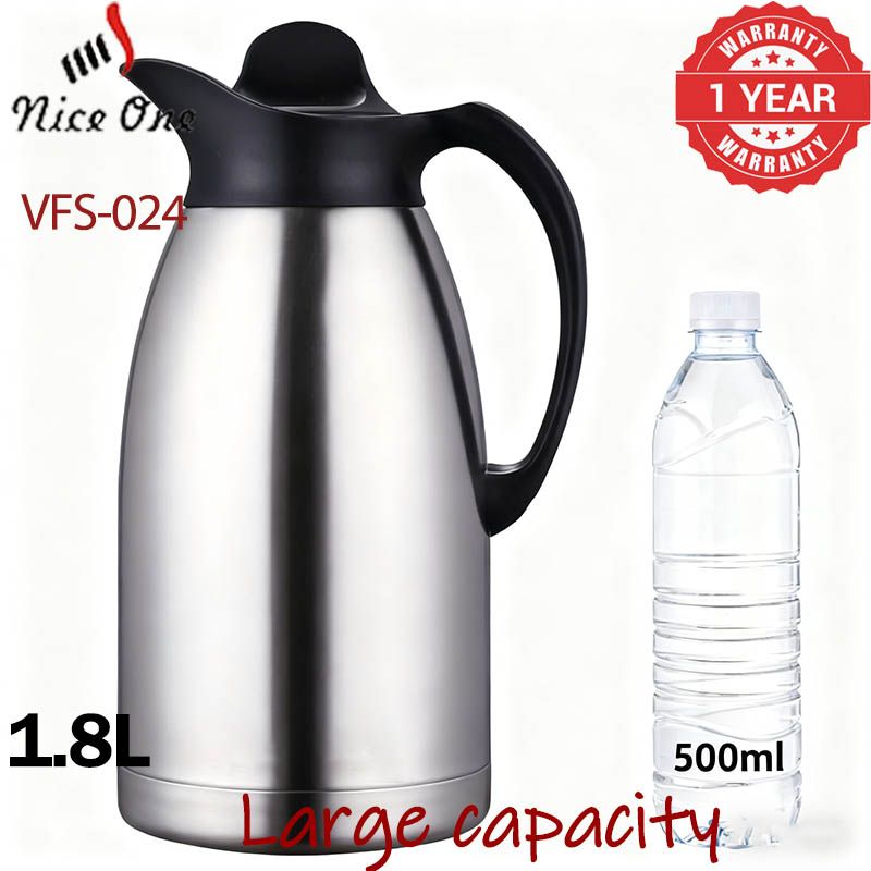 Nice One 1.8L Stainless Steel Vacuum Jug Coffee Pot thermos flask Vacuum Flask Thermos hot water bottle stanley cup (VFS-024-1.80L STAINLESS STEEL VACUUM FLASK )[Black Friday Limited Offer]