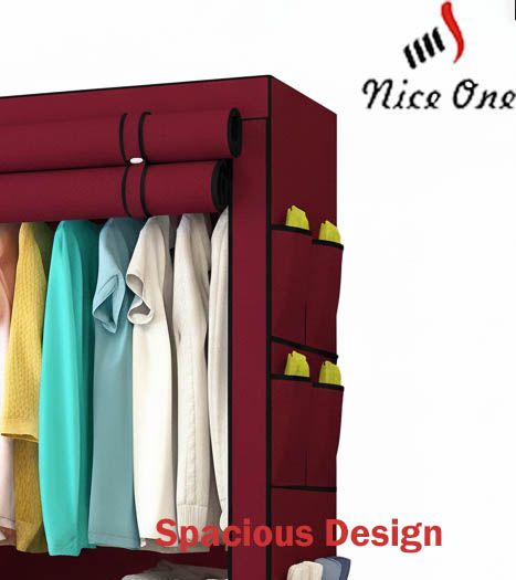 Nice One YG-105 2 Column Portable Fabric Cloth Wardrobe – 5 Shelves & Hanging Section - Wine Red