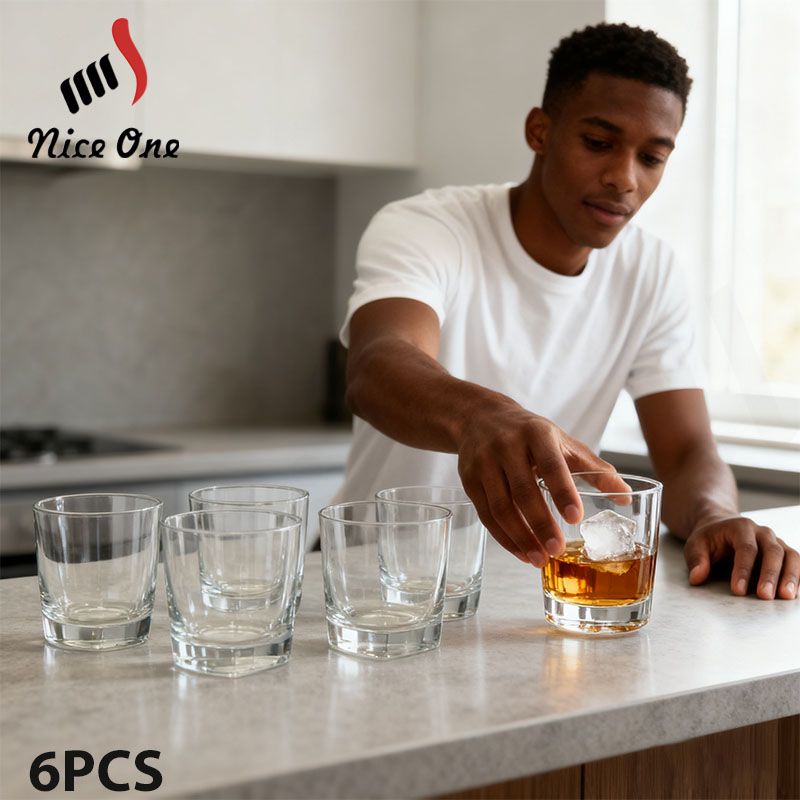 6PCS/Set 165ML  Drinking Glass Sets, Durable Drinking Cups, Lead-Free Water Cup Set, Drinkware Kitchen Glasses for Cocktail, Iced Coffee, Beer, Tea, Wine, Whiskey, Water ( 306C GLASS CUP（L）)