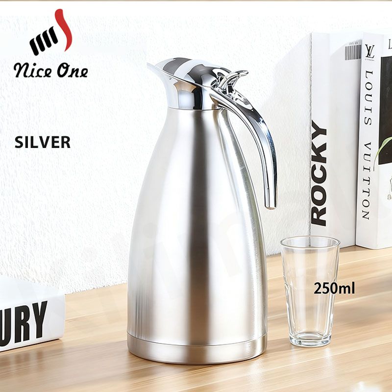 Nice One 1PC 2.0L Silver Stainless Steel Vacuum Jug Coffee Pot Vacuum flask  thermos Flask Thermos water bottle hot water bottle(VFS-023-2.00L ).