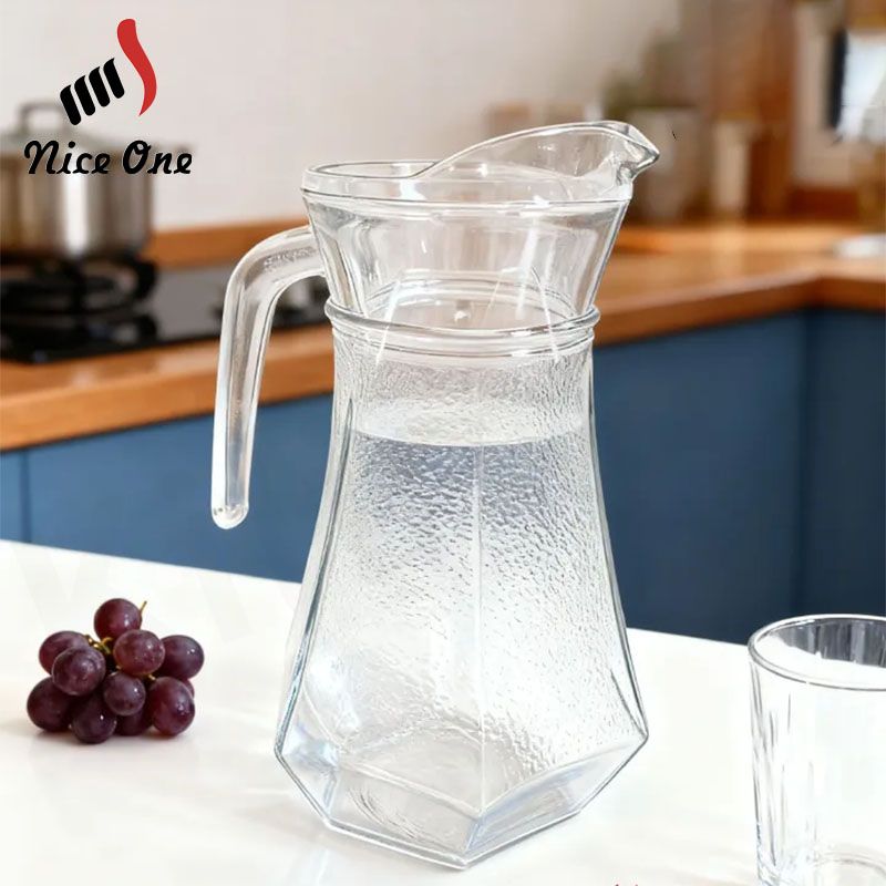 1PC 1.3L Vertical Bar Thickened Glass Jug Heat Resistant Cold Water Pot Household Juice Pot Drink Container Daily Kitchen Drinkware （JUG J-7） In Stock