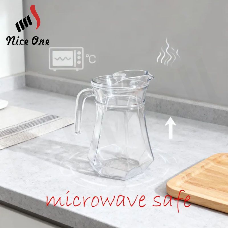 1PC 1.3L Vertical Bar Thickened Glass Jug Heat Resistant Cold Water Pot Household Juice Pot Drink Container Daily Kitchen Drinkware （JUG J-7） In Stock
