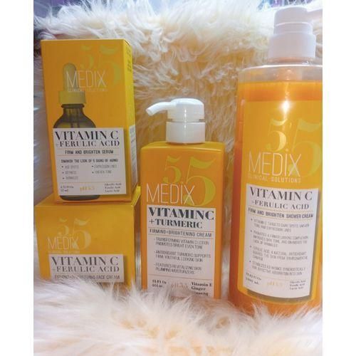 Medix 5.5 4in1 Set Vitamin C+Tumeric Serum, Cream,Body Lotion And Shower Gel For Anti-aging , Anti-wrinkle And Moisturizing Skin Care, Brightening And Firming Skin
