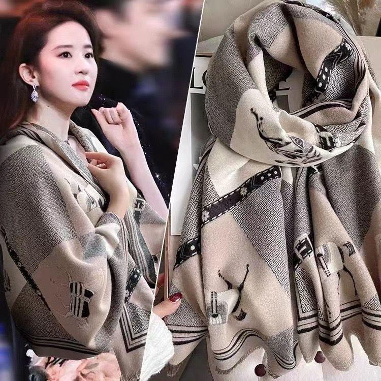 Luxury Floral Print Scarf for Women Warmer Winter Cashmere Pashmina Scarves Shawls Female Thick Blanket Wraps Foulard.