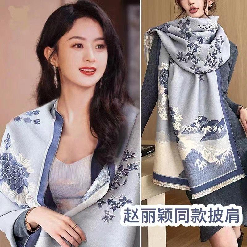 Luxury Floral Print Scarf for Women Warmer Winter Cashmere Pashmina Scarves Shawls Female Thick Blanket Wraps Foulard.