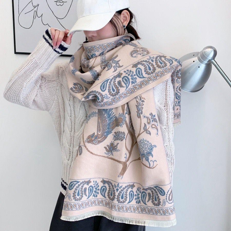 Luxury Floral Print Scarf for Women Warmer Winter Cashmere Pashmina Scarves Shawls Female Thick Blanket Wraps Foulard.