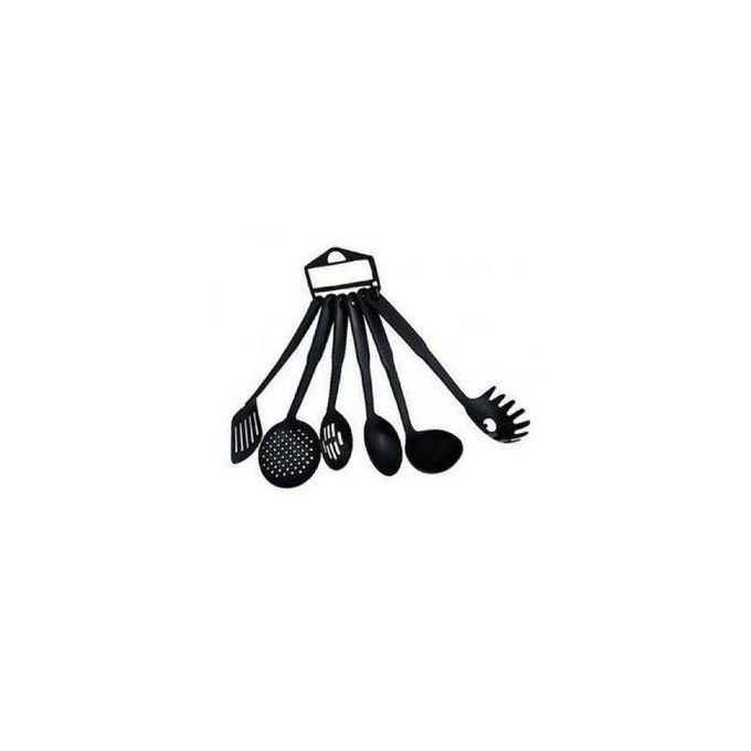 6 Piece Non-Stick Cooking Spoons Set - Black