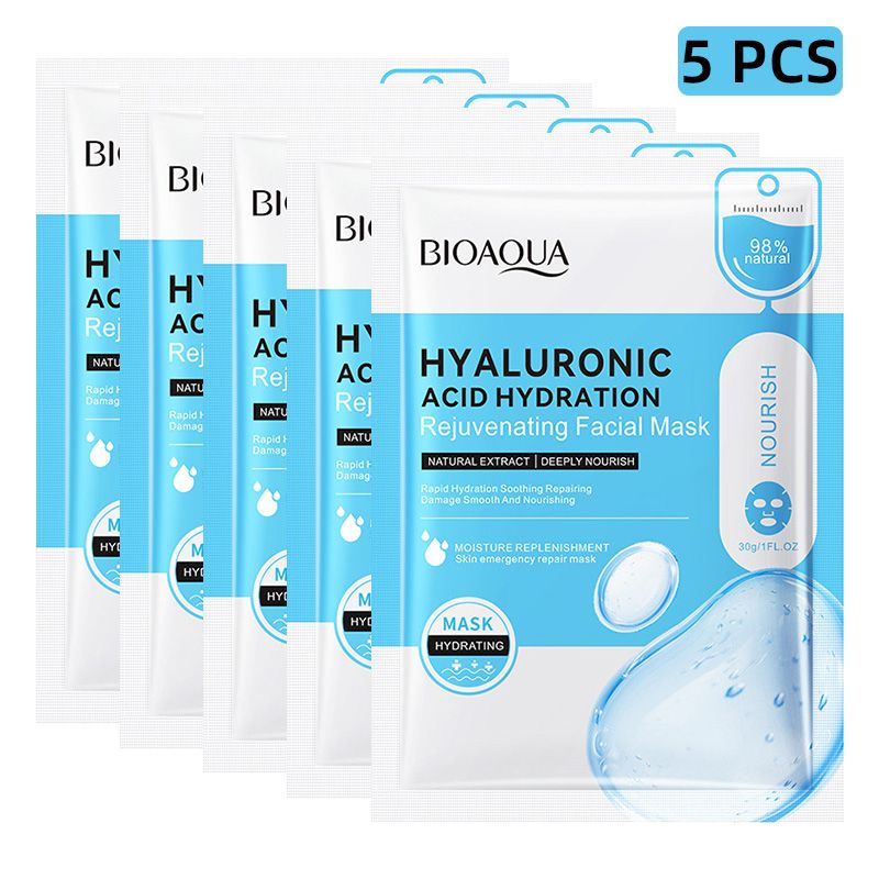 5 PCS Facial Masks Honey Rose Hyaluronic Acid Face Masks Sheet Pores Moisturizing Oil-Control Anti-Aging Replenishment Face Care Skin Care for Beauty