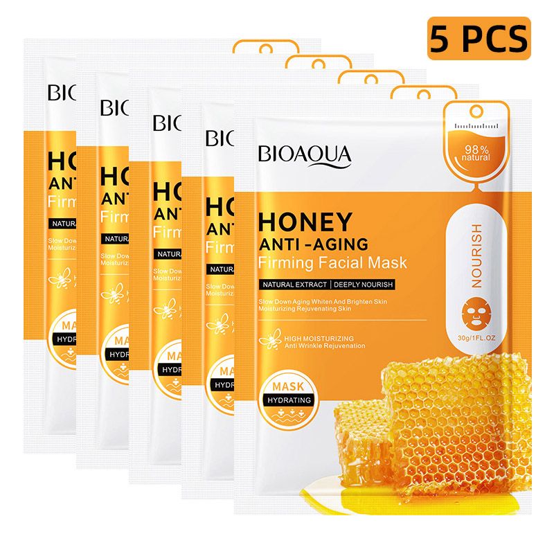 5 PCS Facial Masks Honey Rose Hyaluronic Acid Face Masks Sheet Pores Moisturizing Oil-Control Anti-Aging Replenishment Face Care Skin Care for Beauty