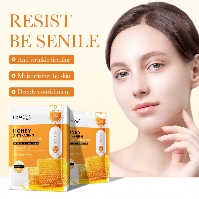 5 PCS Facial Masks Honey Rose Hyaluronic Acid Face Masks Sheet Pores Moisturizing Oil-Control Anti-Aging Replenishment Face Care Skin Care for Beauty