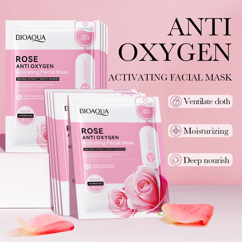 5 PCS Facial Masks Honey Rose Hyaluronic Acid Face Masks Sheet Pores Moisturizing Oil-Control Anti-Aging Replenishment Face Care Skin Care for Beauty