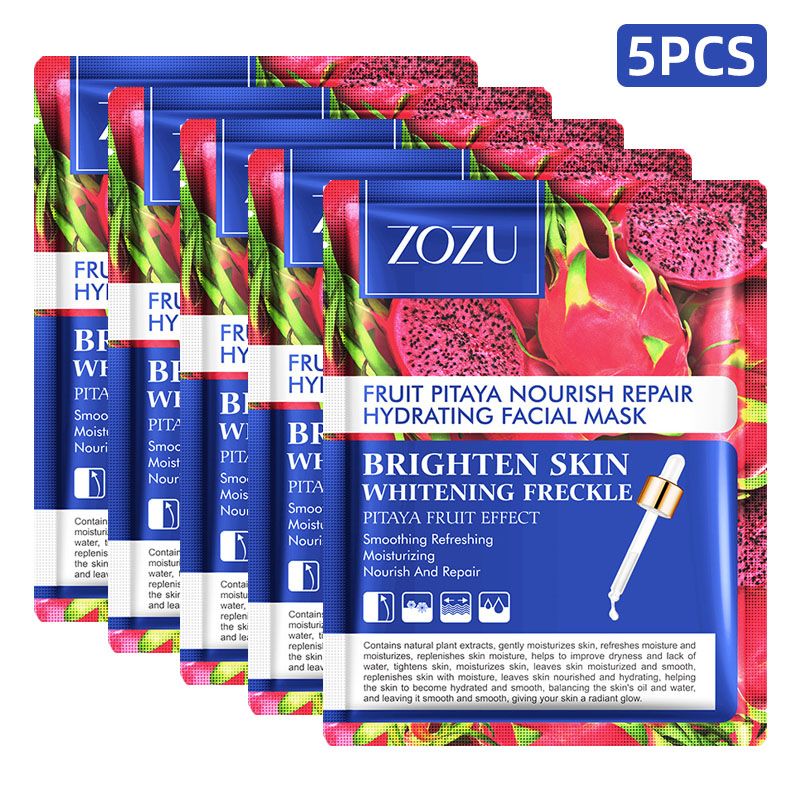 5 PCS Facial Masks Pineapple Pitaya Fruit Face Masks Sheet Pores Moisturizing Oil-Control Anti-Aging Replenishment Face Care Skin Care for Beauty