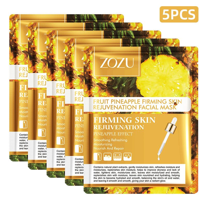 5 PCS Facial Masks Pineapple Pitaya Fruit Face Masks Sheet Pores Moisturizing Oil-Control Anti-Aging Replenishment Face Care Skin Care for Beauty