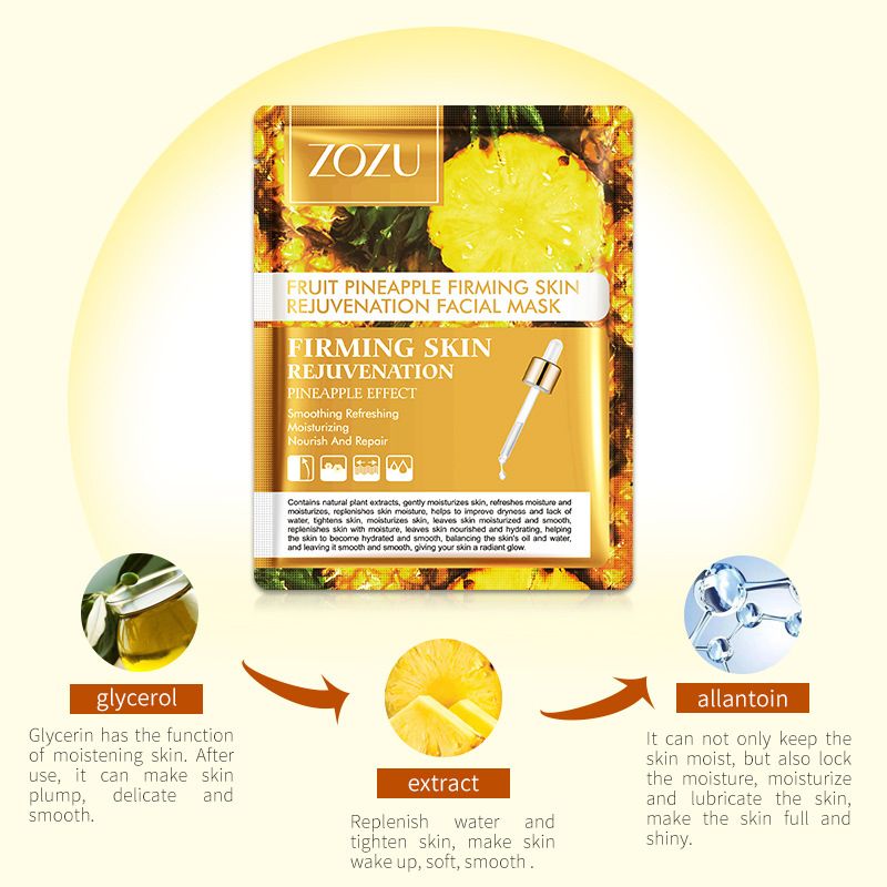 5 PCS Facial Masks Pineapple Pitaya Fruit Face Masks Sheet Pores Moisturizing Oil-Control Anti-Aging Replenishment Face Care Skin Care for Beauty