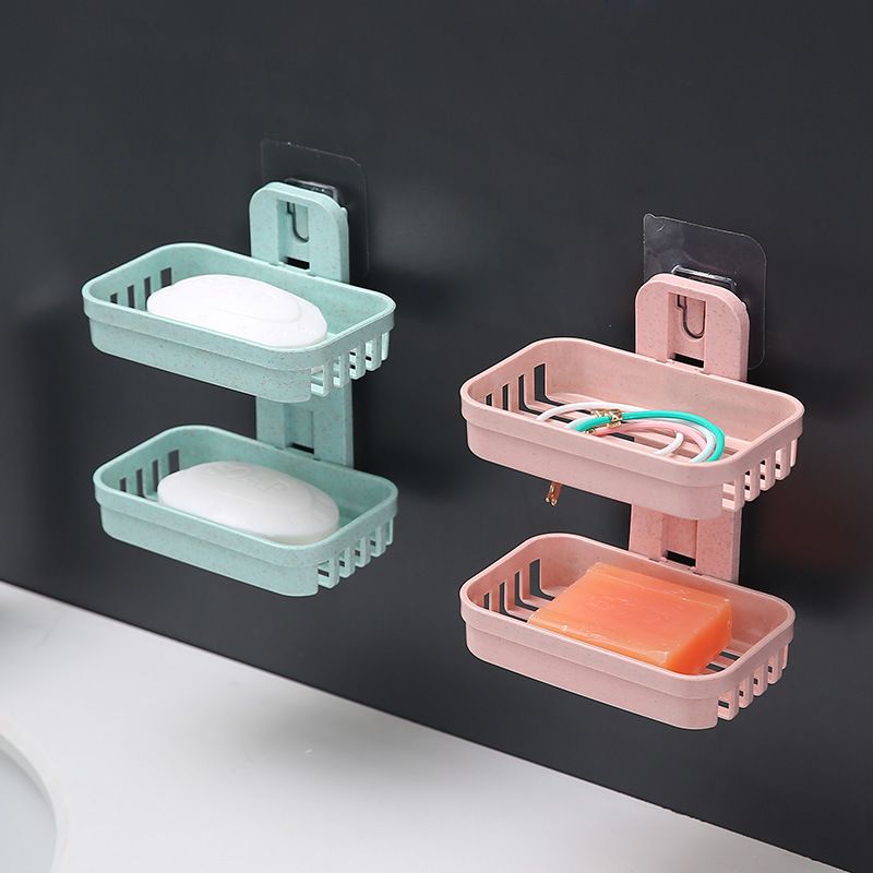 Soap Dishes Box Wall Zeep Houder Shower Soap Tray Holder for Bathroom Double layer Storage Basket