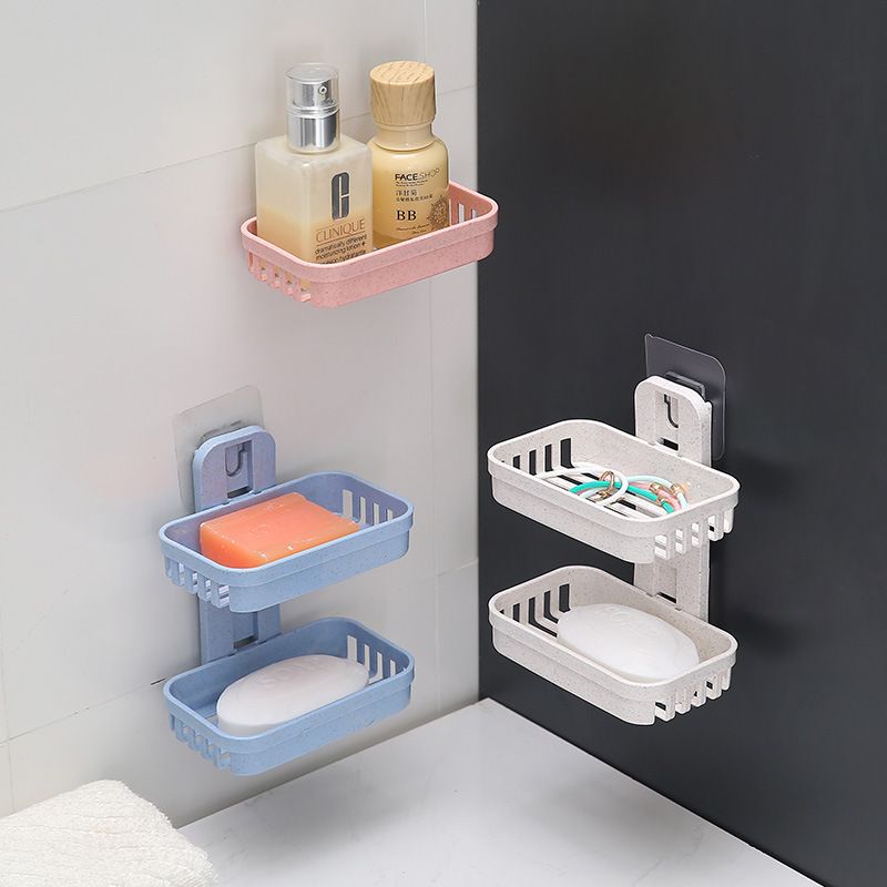 Soap Dishes Box Wall Zeep Houder Shower Soap Tray Holder for Bathroom Double layer Storage Basket