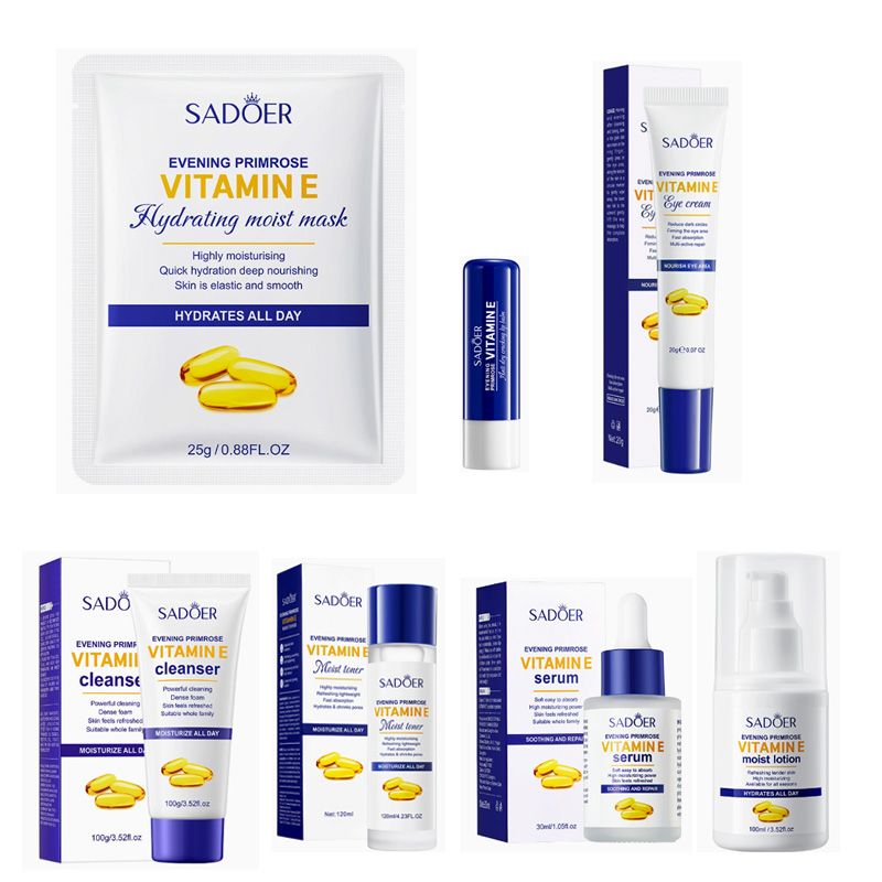 Vitamin E set Skin Care Set for Dry Skin Rose Moisturizing Mask Face Cleanser Hand Cream Eye Mask Essential Oil kits Personal Care Moisturizing Skincare Gift Set