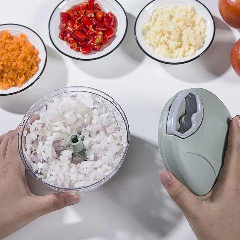 Manual Food Chopper Garlic Chopper with Container  Vegetable Kitchen Cutter Pull String Hand Food Processor Sharp Blades Mincer Shredder for Cutting Onions Chili Ginger Seasoning Kitchen Gadgets