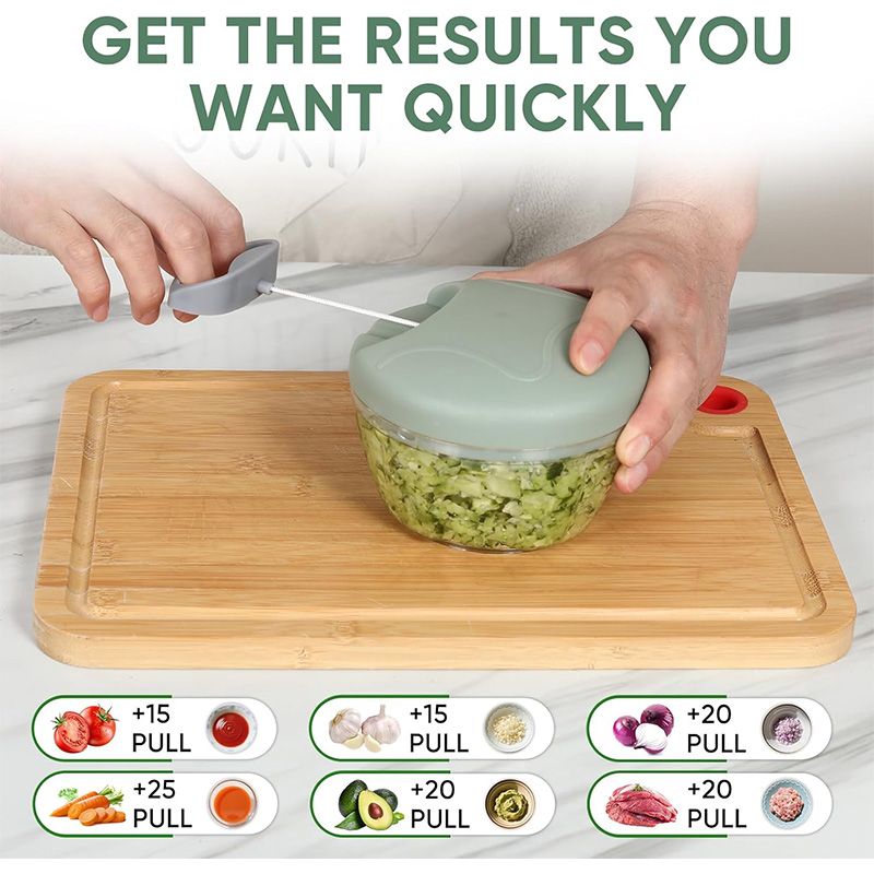 Manual Food Chopper Garlic Chopper with Container  Vegetable Kitchen Cutter Pull String Hand Food Processor Sharp Blades Mincer Shredder for Cutting Onions Chili Ginger Seasoning Kitchen Gadgets