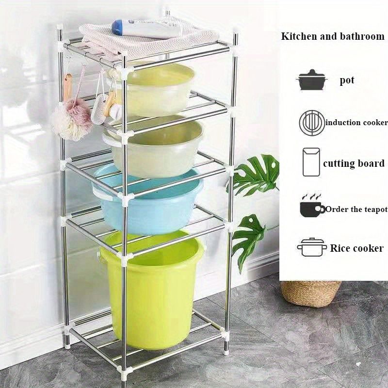 5-Tier Kitchen Storage Shelves Garage Shelving 5-Layer Assembly Stainless Steel Kitchen Shelving Pot Holder Bathroom Wash Basin Storage and Organizing Rack Bathroom Storage Rack Pot Racks