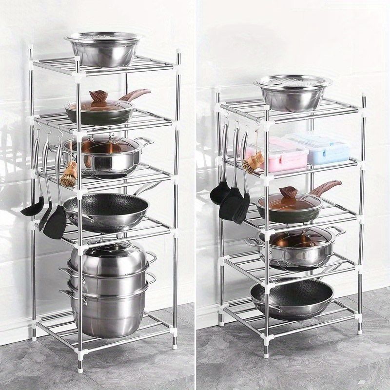 5-Tier Kitchen Storage Shelves Garage Shelving 5-Layer Assembly Stainless Steel Kitchen Shelving Pot Holder Bathroom Wash Basin Storage and Organizing Rack Bathroom Storage Rack Pot Racks