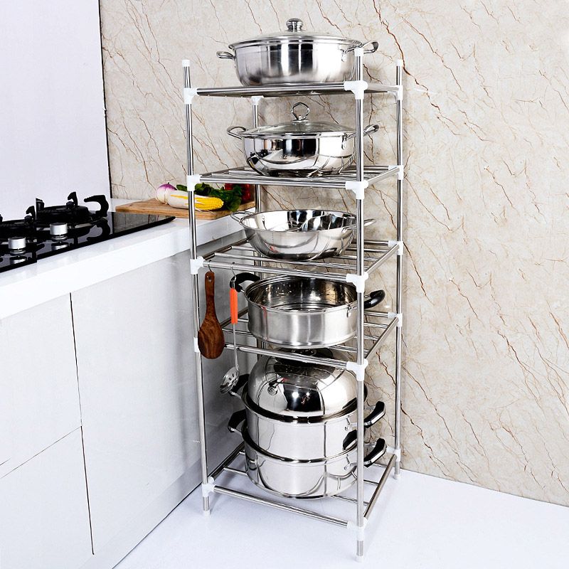 5-Tier Kitchen Storage Shelves Garage Shelving 5-Layer Assembly Stainless Steel Kitchen Shelving Pot Holder Bathroom Wash Basin Storage and Organizing Rack Bathroom Storage Rack Pot Racks