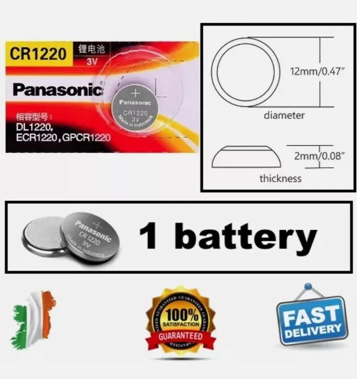 CR1220 Panasonic 3V Lithium Coin Button Cell Battery 1pcs Made in Indonesia- Car CR 1220, DL1220, ECR1220, BR1220, 280-208, DL1220B, BR1220-1W, CR1220-1W, KCR1220, LM1220, 5012LC, SB-T13, L04