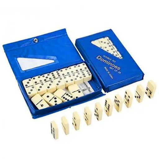 Set of 28 Dominoes Double Six Black Dot Board Game 4006P Games Tile Size + Case
