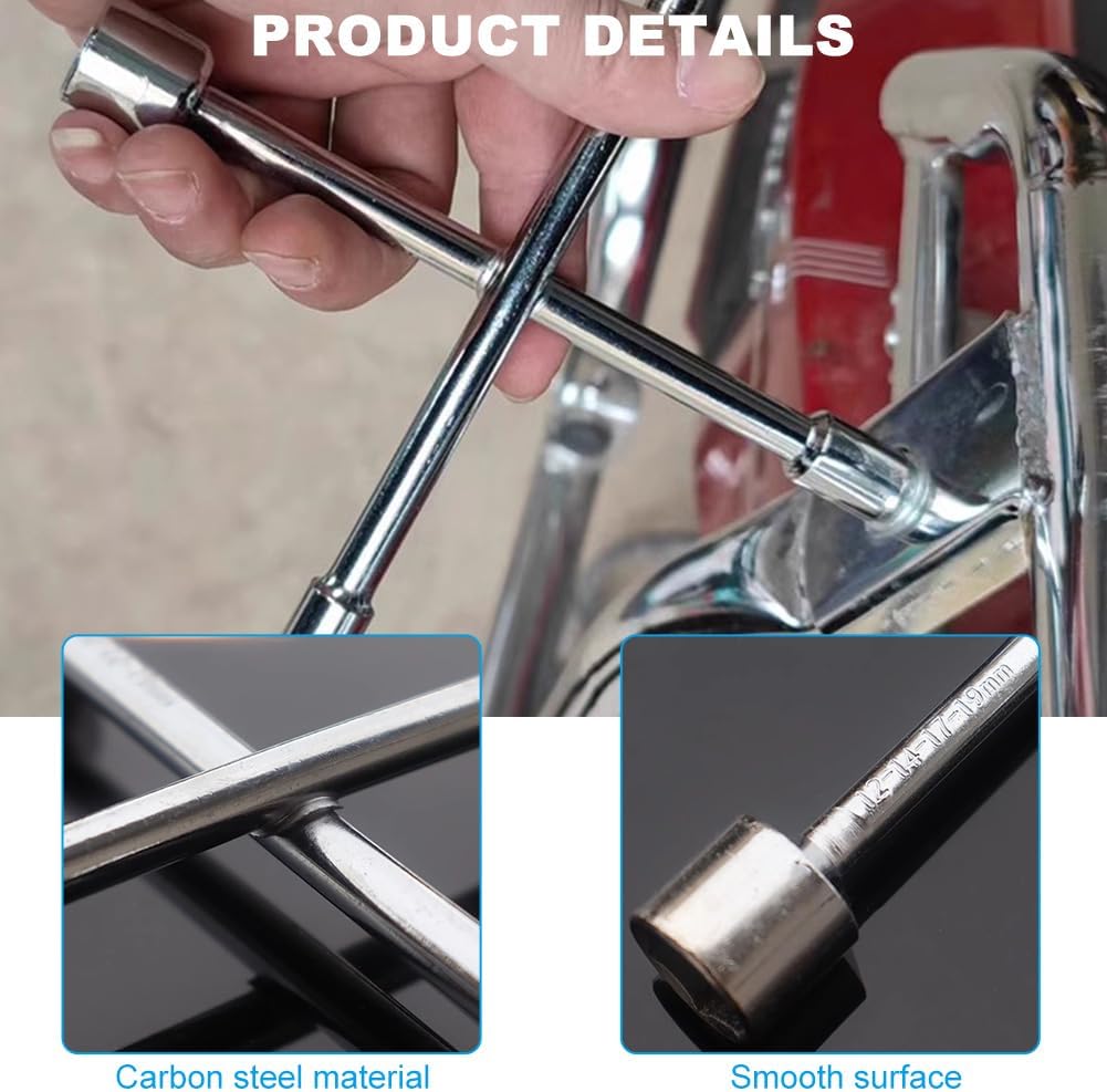 4 Way Lug Wrench Universal Cross Wheel Spanner Nut Socket X Wrench, Combination Repair Tool, for Vehicle Car Tyre Changing 8/10/12/14/17/19 mm