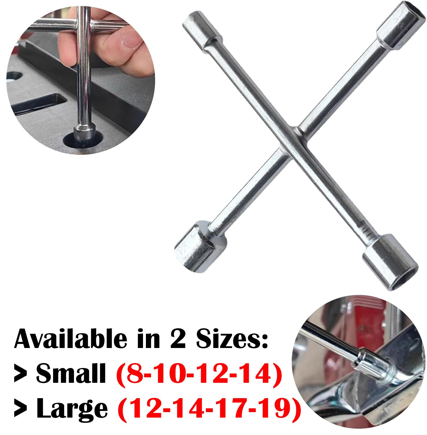 4 Way Lug Wrench Universal Cross Wheel Spanner Nut Socket X Wrench, Combination Repair Tool, for Vehicle Car Tyre Changing 8/10/12/14/17/19 mm