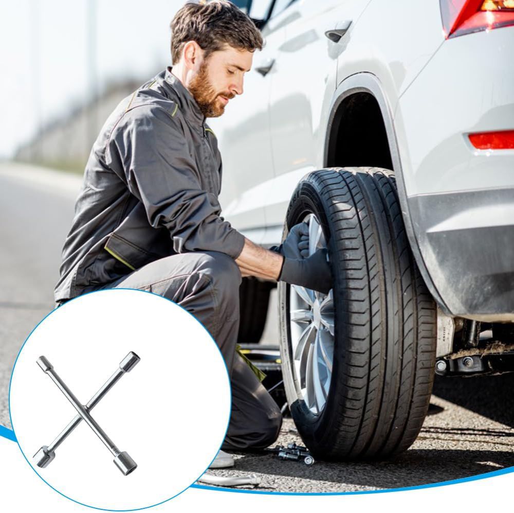 4 Way Lug Wrench Universal Cross Wheel Spanner Nut Socket X Wrench, Combination Repair Tool, for Vehicle Car Tyre Changing 8/10/12/14/17/19 mm