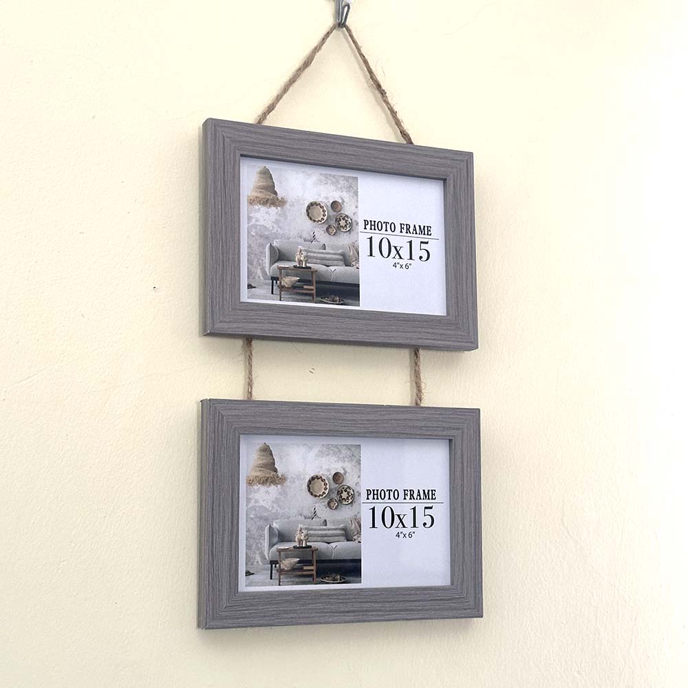 4x6 inch Hanging Picture Frames, Wall Picture Frames with Real Glass, Foldable Picture Frame Displays 2 Photos for Wall Decor, Grey