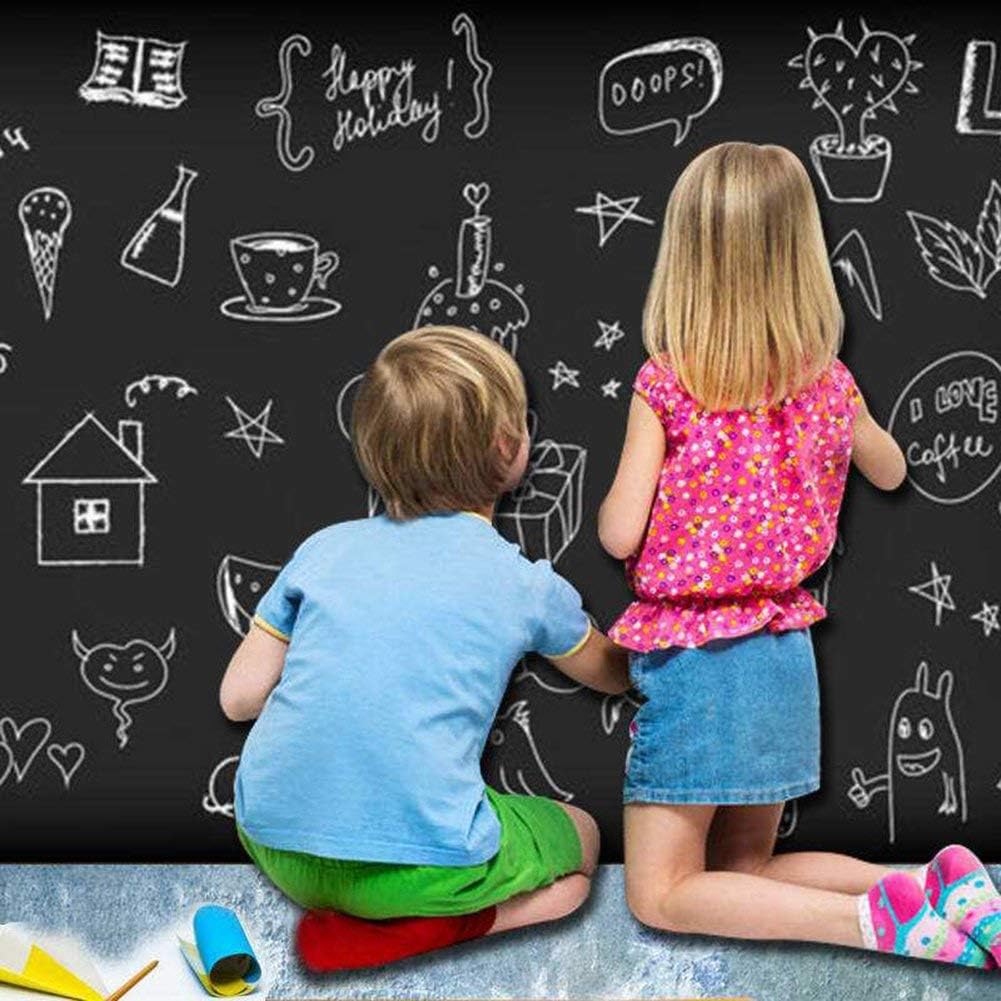 Blackboard Sticker Removable Adhesive Vinyl Chalkboard Paper Roll Wall Memo Chalk Board Decal Paper for Home Kitchen Office School Menu - 1 Roll with 5pcs Chalks - 45cm x 110cm