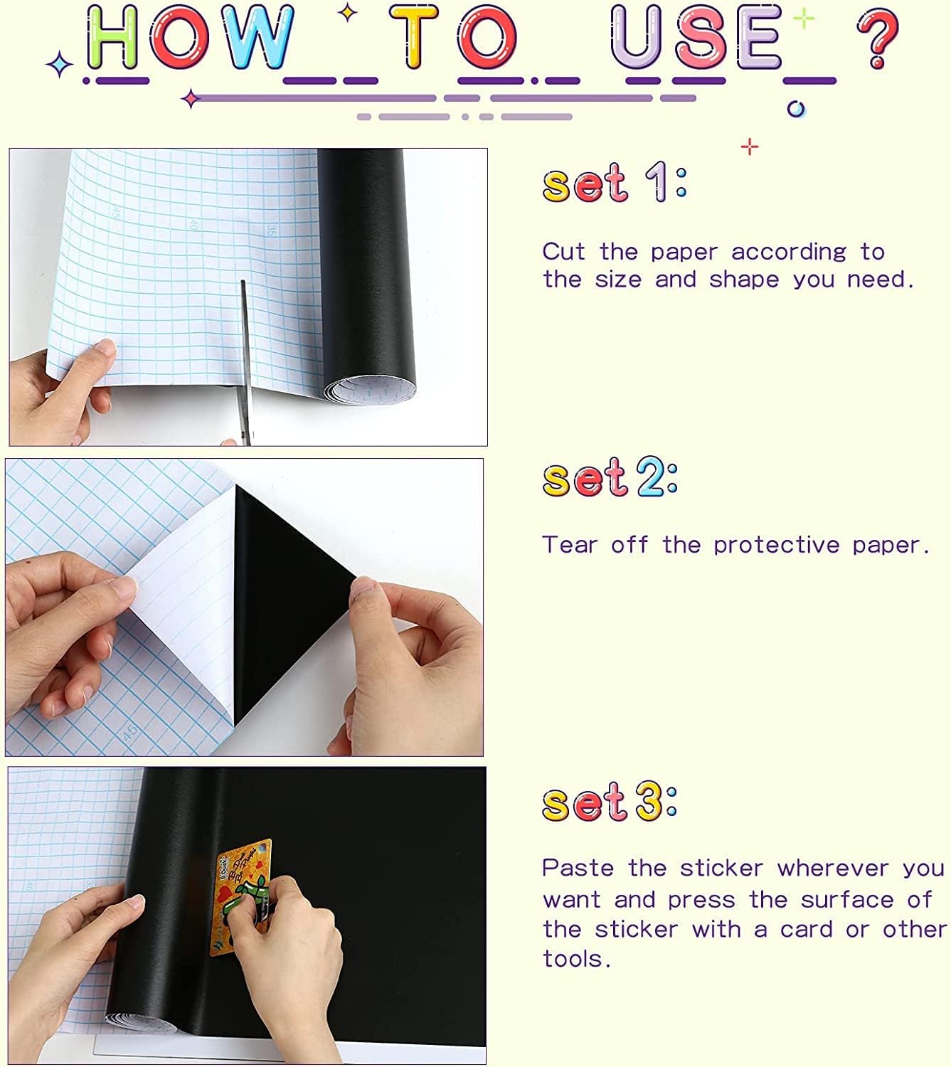 Blackboard Sticker Removable Adhesive Vinyl Chalkboard Paper Roll Wall Memo Chalk Board Decal Paper for Home Kitchen Office School Menu - 1 Roll with 5pcs Chalks - 45cm x 110cm