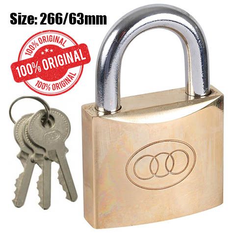Tri-Circle Brass Padlock 266 or 63mm with 3 Keys Heavy Duty Large