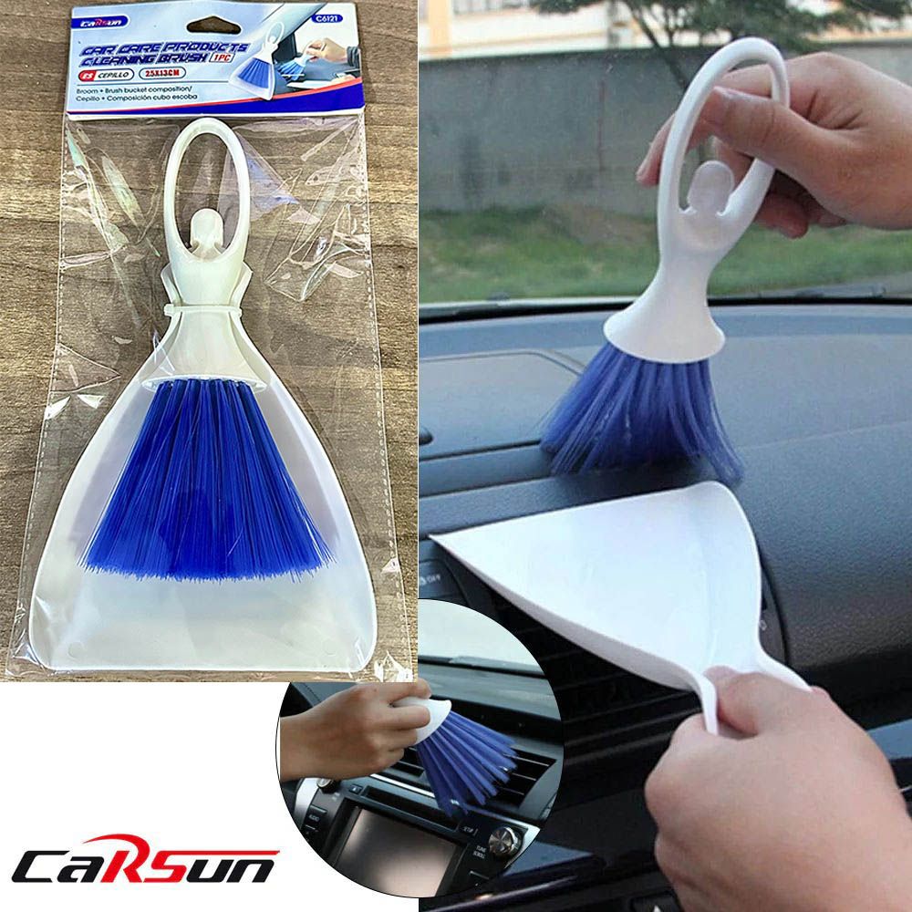 2in1 Mini AC Car Dashboard Vent Cleaner Broom Dustpan Window Keyboard Cleaning Brush Tool Set Plastic Dust Pan