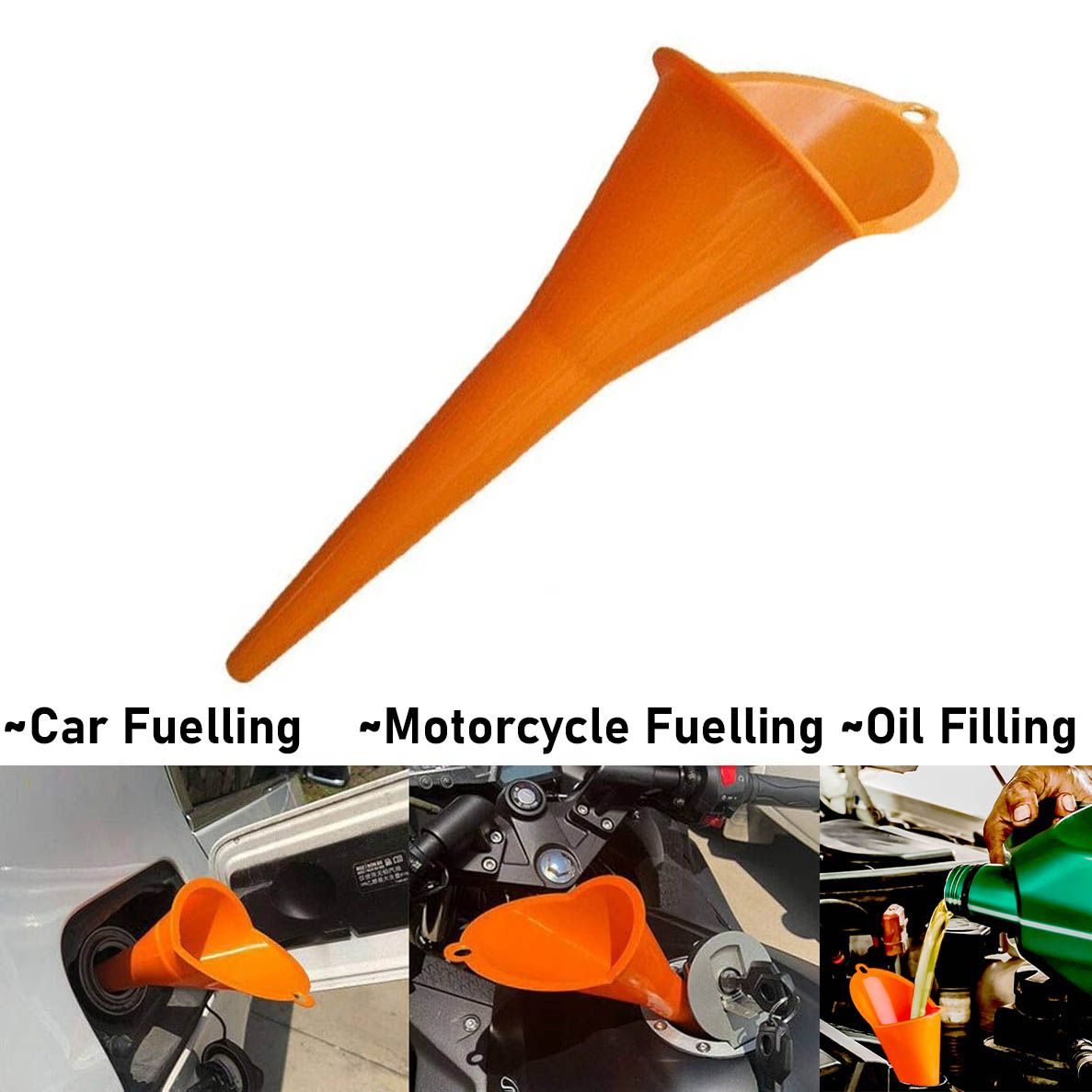 Long Neck Oil Fuel Funnel, Multi-Purpose Spill Saver Funnel, Plastic Stem for Filling Automotive Oils Lubricants Engine Water Petrol Diesel Fuel Kerosene and Other Liquids Gasoline Gas