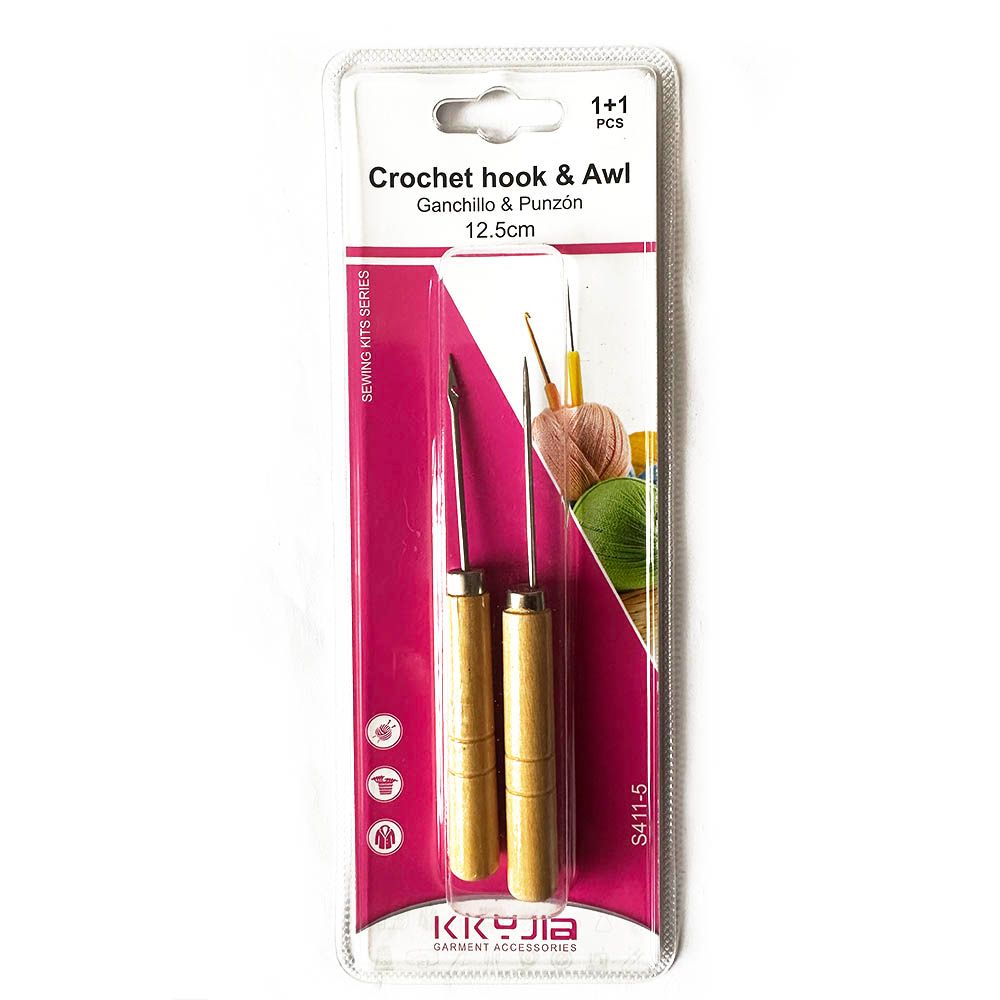 Professional Crotchet Hook & Awl Wooden Handle Knitting Sewing Needles Piercing - Garment Accessories Tool Threading Accessory Ergonomic Needle