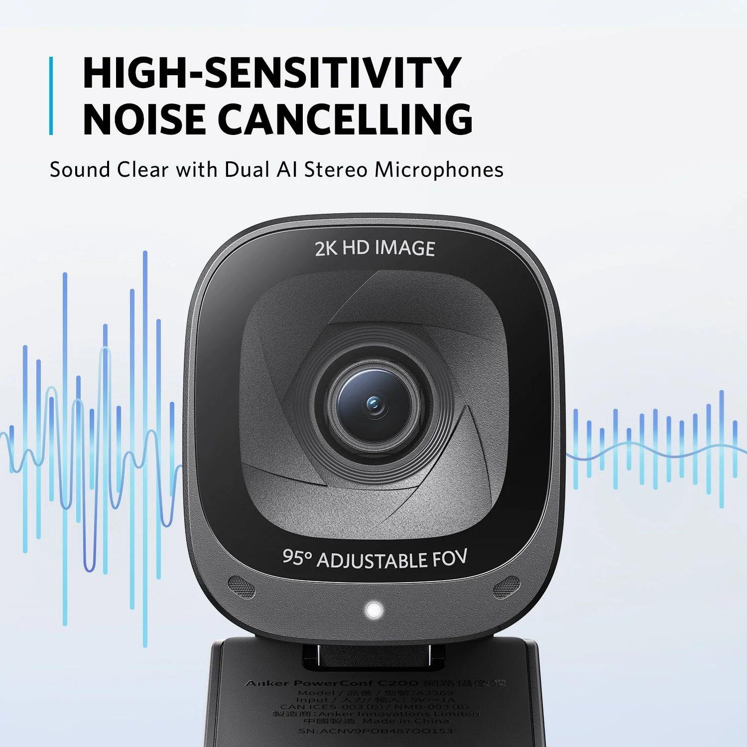Anker PowerConf C200 2K Webcam for Laptop Computer Mini USB Web Camera Noise Cancelling Stereo Microphones Web Cam