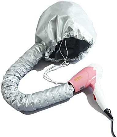 Portable Soft Bonnet Hair Blow Dryer Attachment, Silver, Fits All Hair Dryers, Speeds Up Drying Time at Home, Great for Natural Curly Textured Hair Care